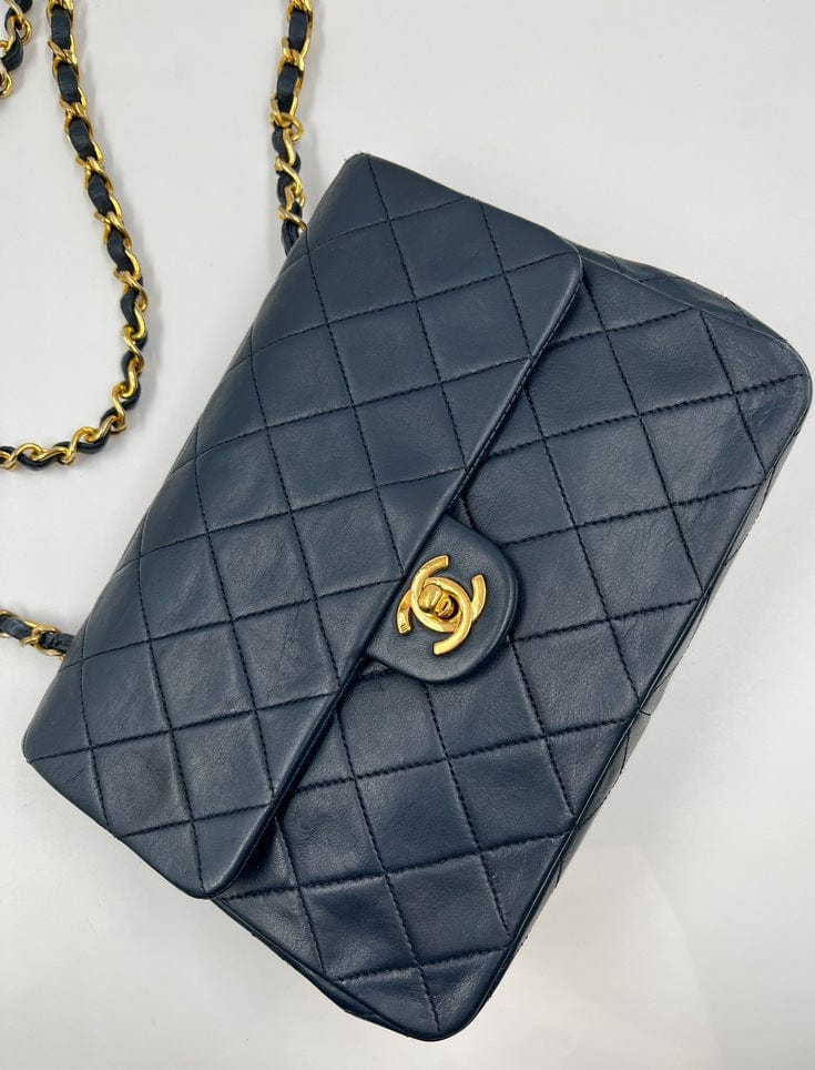 Chanel Simple Flap Navy Bag  hkvintage
