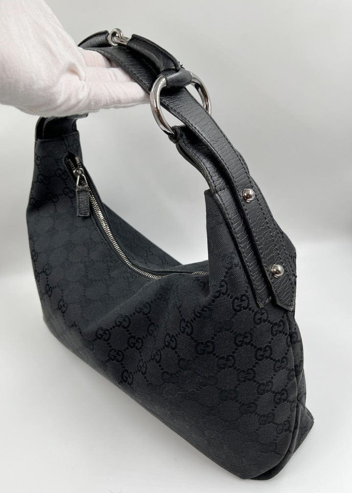 GUCCI G Logo Leather Hobo Shoulder bag Black Vintage Old Gucci ne38mw –  VintageShop solo