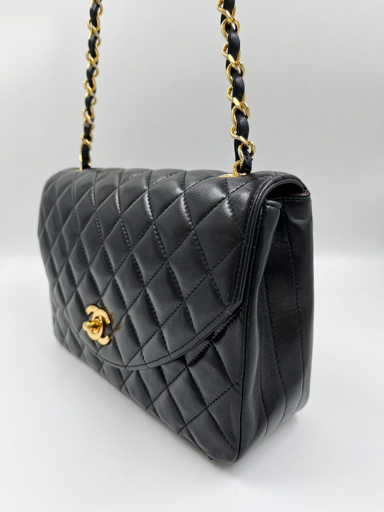 Chanel Vintage Half Moon Two Tone Chain Flap Quilted Lambskin Mini