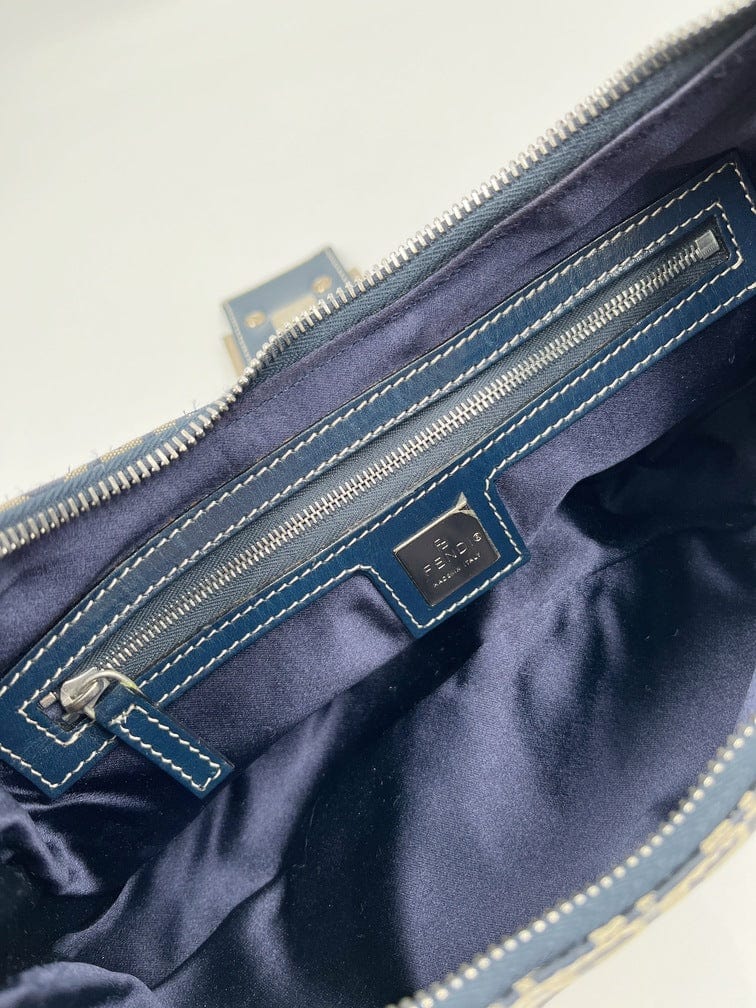 Vintage Fendi Half-Moon bag in blue Zucchino Canvas