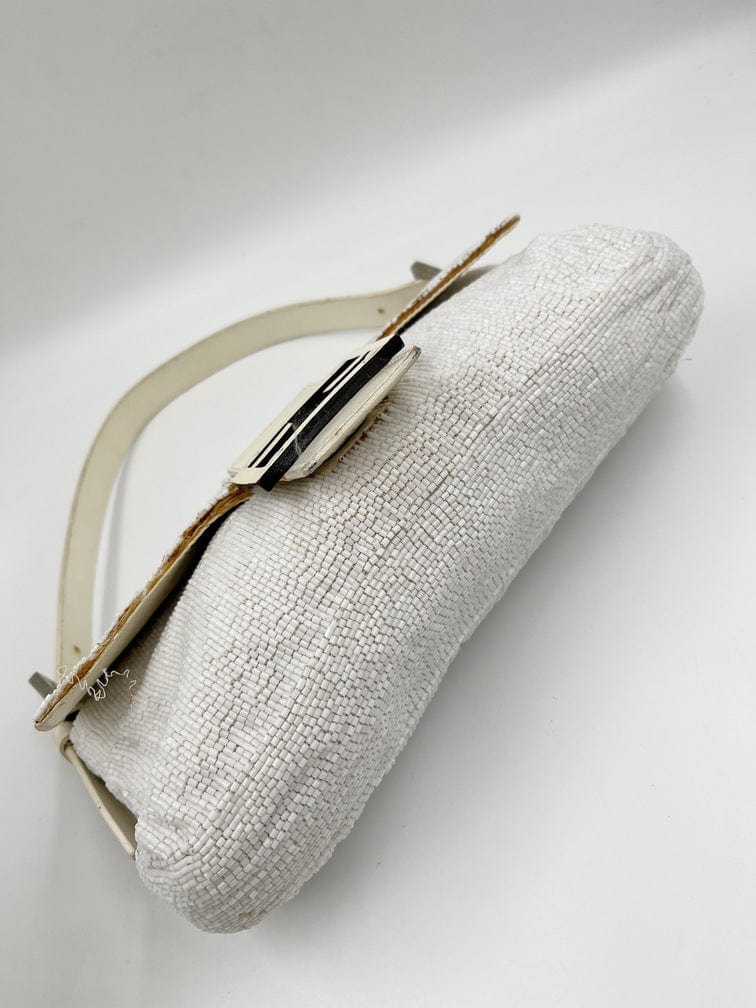 Vintage Fendi White Beaded Baguette Bag