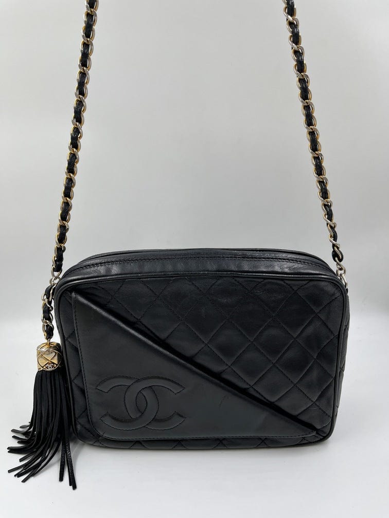 Chanel Vintage Front Pocket Camera Bag Quilted Lambskin Medium Black