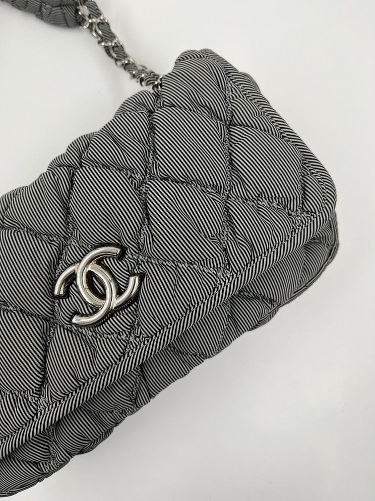 Pre-Owned Chanel Striped Nylon Flap Bag 