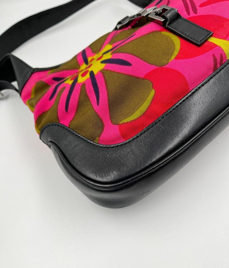 Gucci by Tom Ford Flower Print Nylon Medium Jackie Bag - Pink