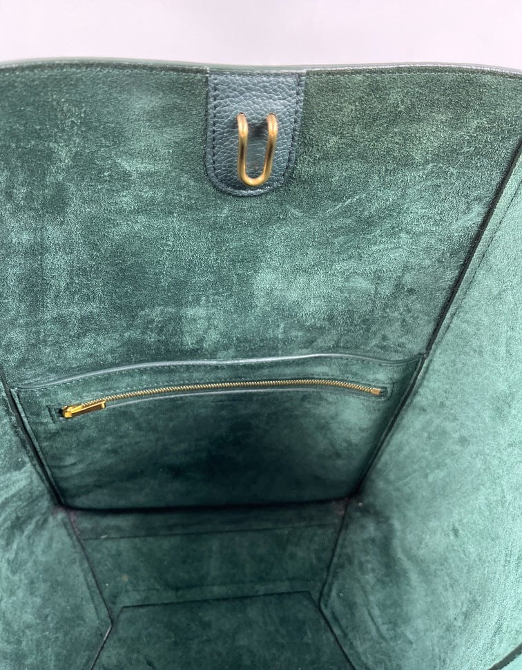 Celine Sangle Small Bucket Bag In Soft Grained Calfskin Green