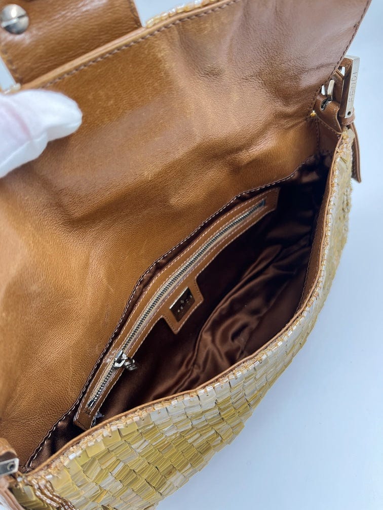 Fendi Vintage Dual Handle Woven Leather Cream Tote 