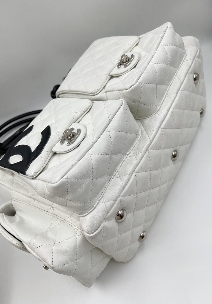 CHANEL Quilted Reporter Cambon White Leather Satchel Bag Made in Italy