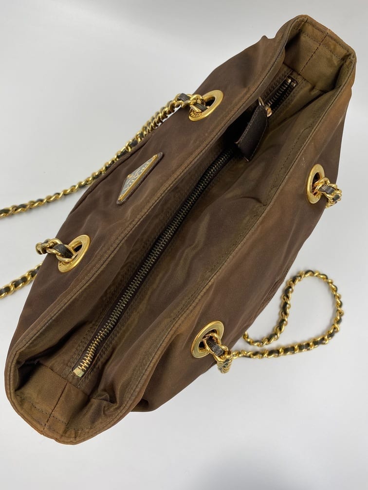 Prada Nylon Tote with Chain Handle - Beige – The Hosta