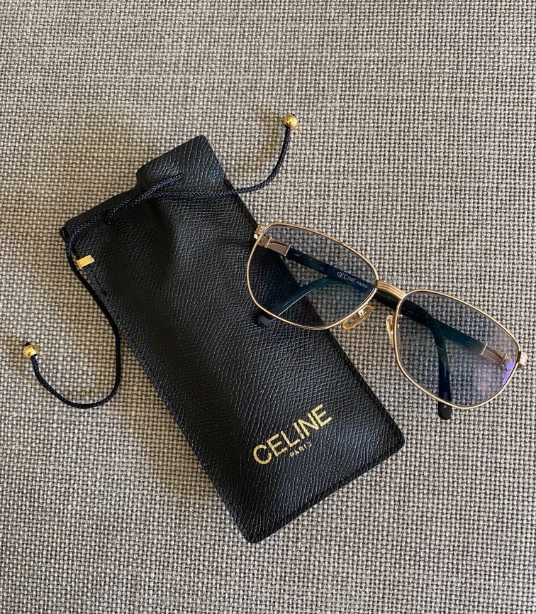 Aviator Sunglasses With Leather Pouch in Gold - Celine Eyewear
