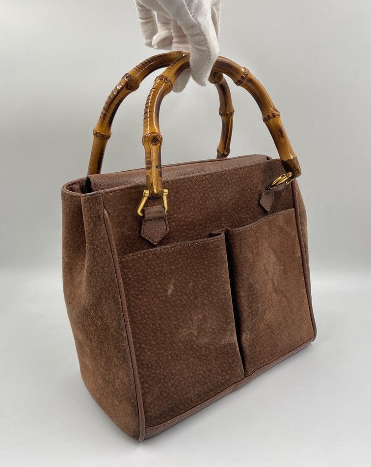 Gucci Suede Tote w Bamboo handle