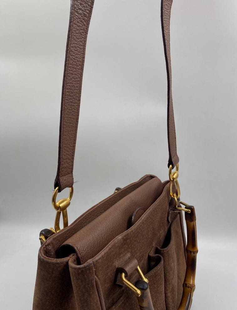 Gucci Suede Tote w Bamboo handle