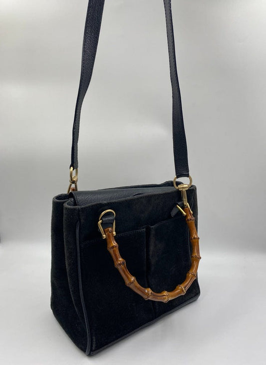 Gucci Black Suede Tote with Bamboo handle
