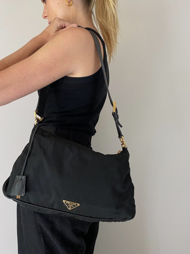 Prada - Sound Black Saffiano Push-Lock Shoulder Bag