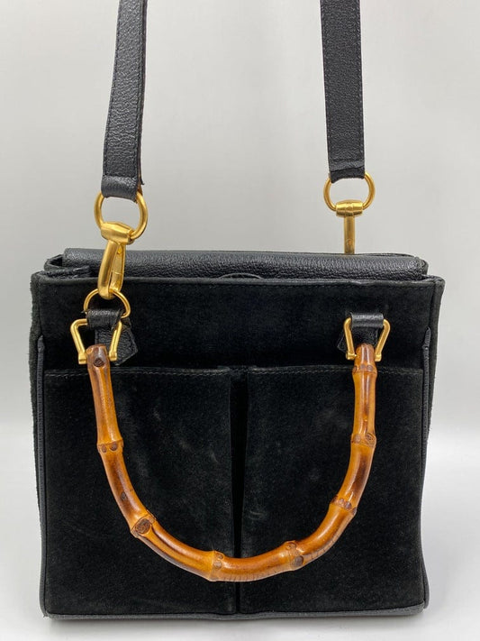 Gucci Black Suede Tote with Bamboo handle