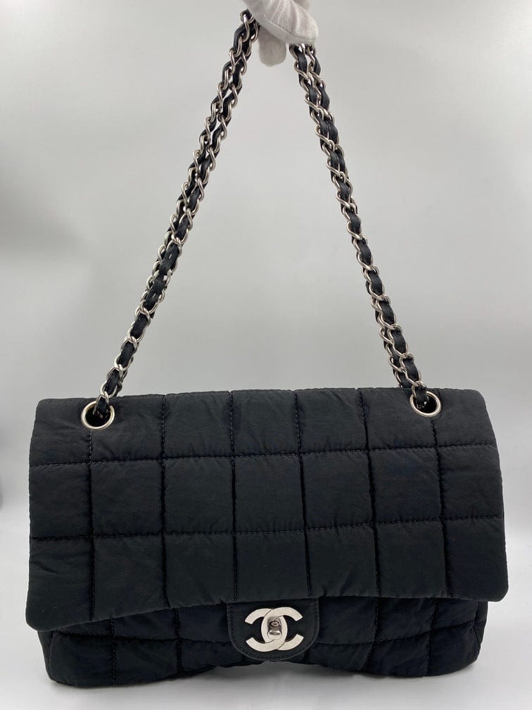 Chanel Black Nylon Chocolate Bar Flap Bag