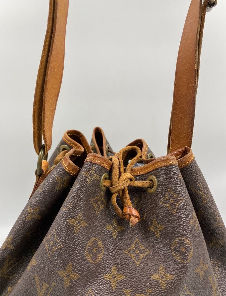 Louis+Vuitton+Petite+Noe+Bucket+%26+Drawstring+Bag+Brown+Canvas