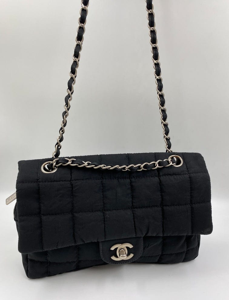 Chanel Black Nylon Chocolate Bar Flap Bag