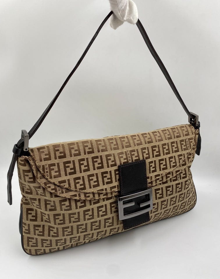 Fendi Pre-owned Zucchino Double Flap Shoulder Bag - Brown