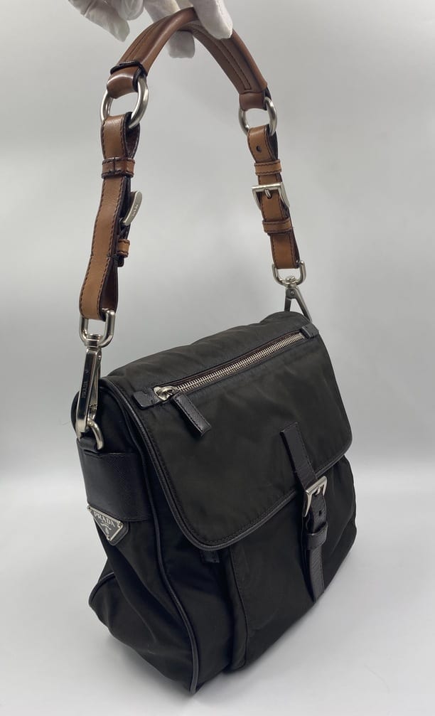 Prada Nylon Bag with Tan Leather Strap