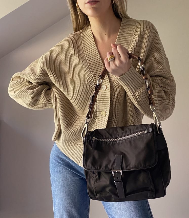 Prada Nylon Bag with Tan Leather Strap